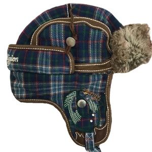 True Religion Trapper Hat 🎩 Plaid Blue Leather